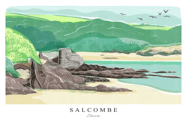 Art Print - WF970P - Salcombe Arched Lino Art Print - Salcombe Arched Lino Art Print - Whistlefish