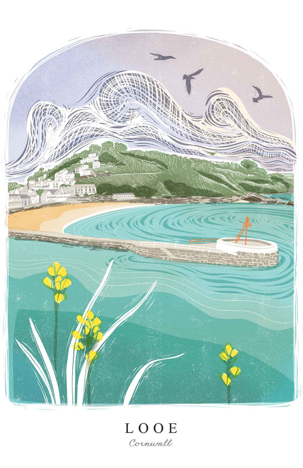 Print - WF976P - Looe Arched Lino Art Print - Looe Arched Lino Art Print - Art Print - Whistlefish