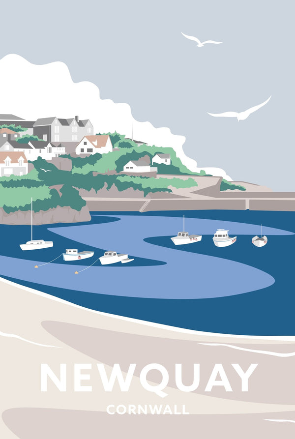 WT08P - Newquay Harbour Cornwall Travel Art Print
