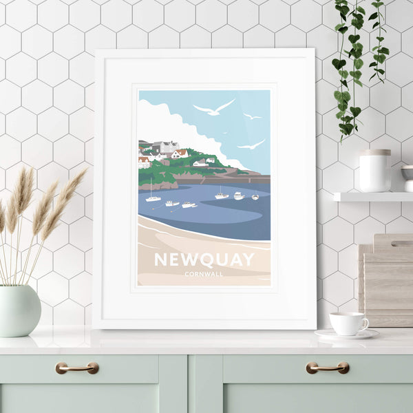 Print-WT29P - Newquay Harbour Cornwall Travel Art Print-Whistlefish