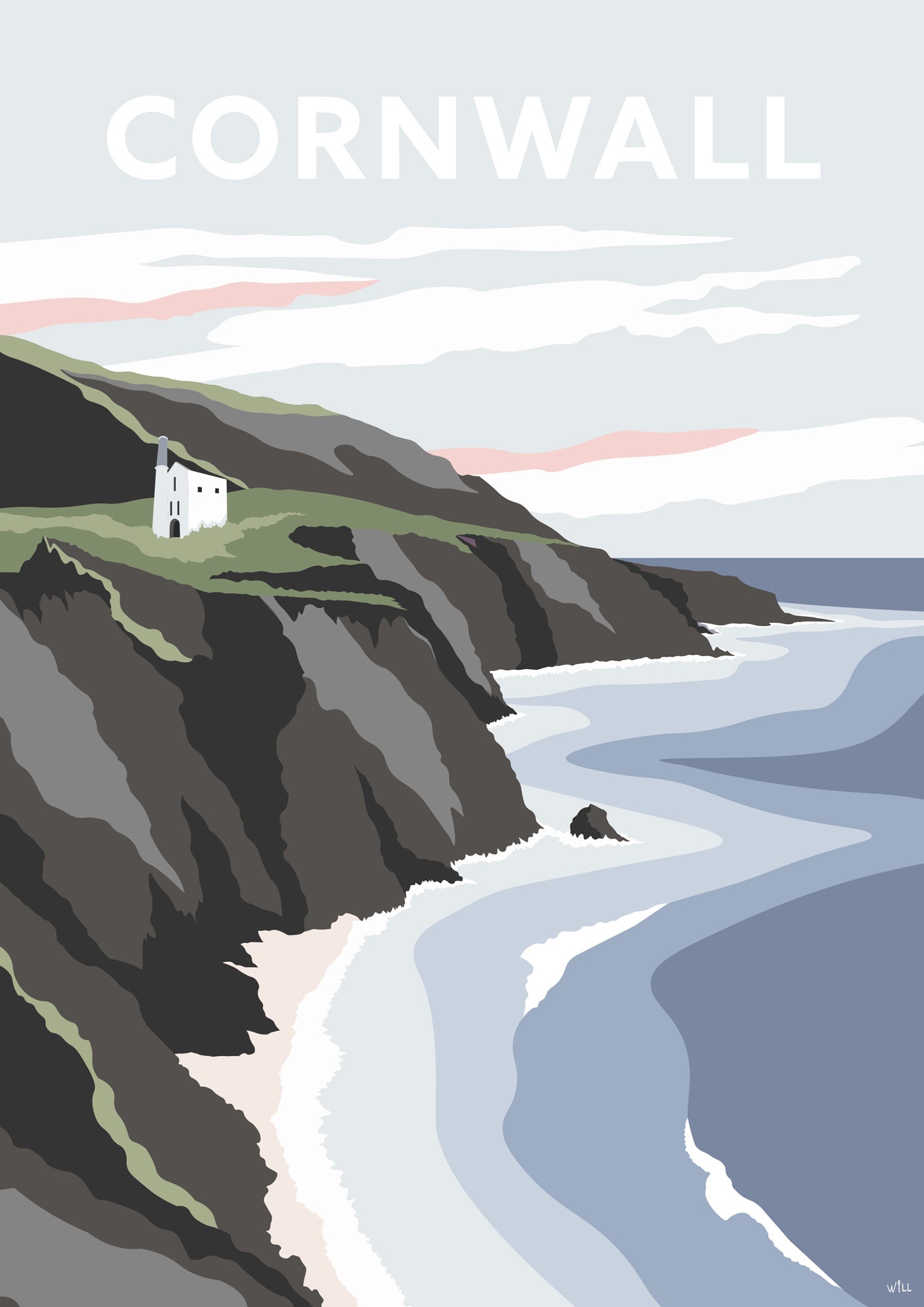 Print-WT34P - Cornwall Tin Mine Small Art Print-Whistlefish