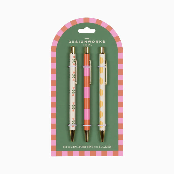Set of Pens-SBP-1001EU - Set of 3 Ink Pens Lemon Stripes-Designworks Collective