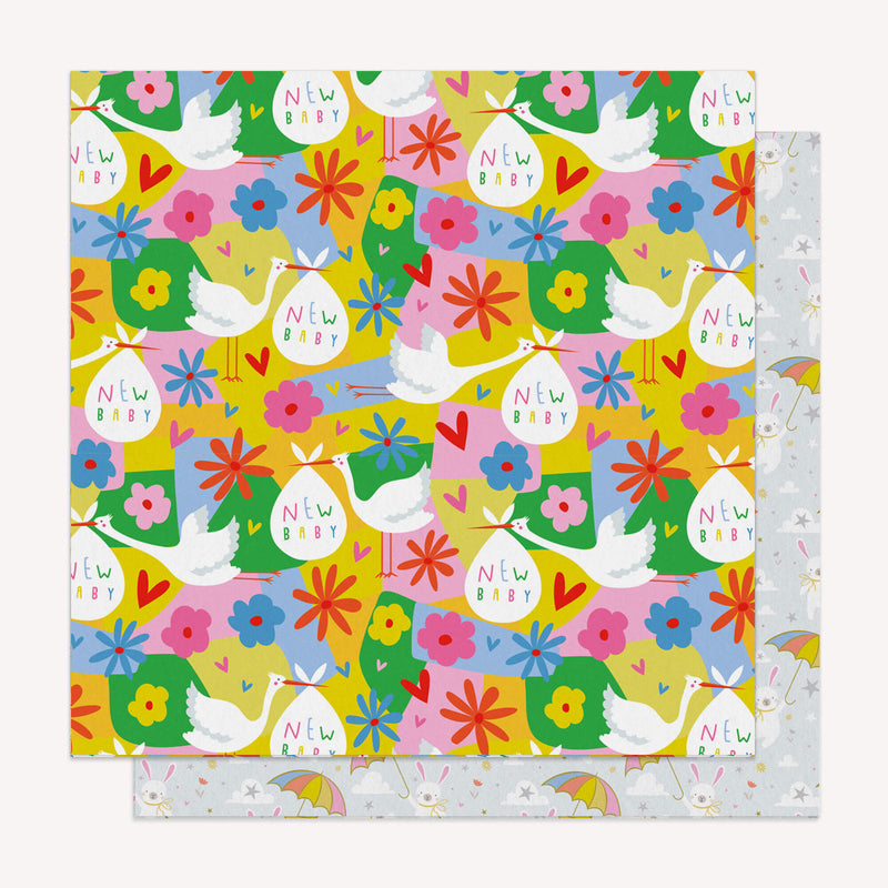 Wrapping Paper-WWP72 - Bunny and Stork New Baby Wrapping Paper-Whistlefish