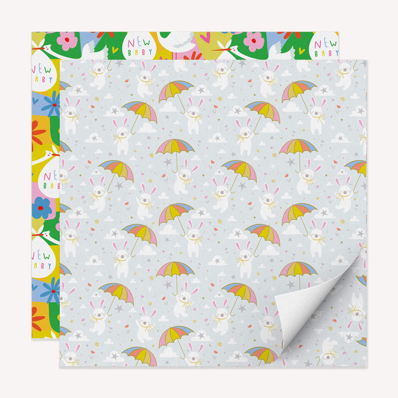 Wrapping Paper-WWP72 - Bunny and Stork New Baby Wrapping Paper-Whistlefish