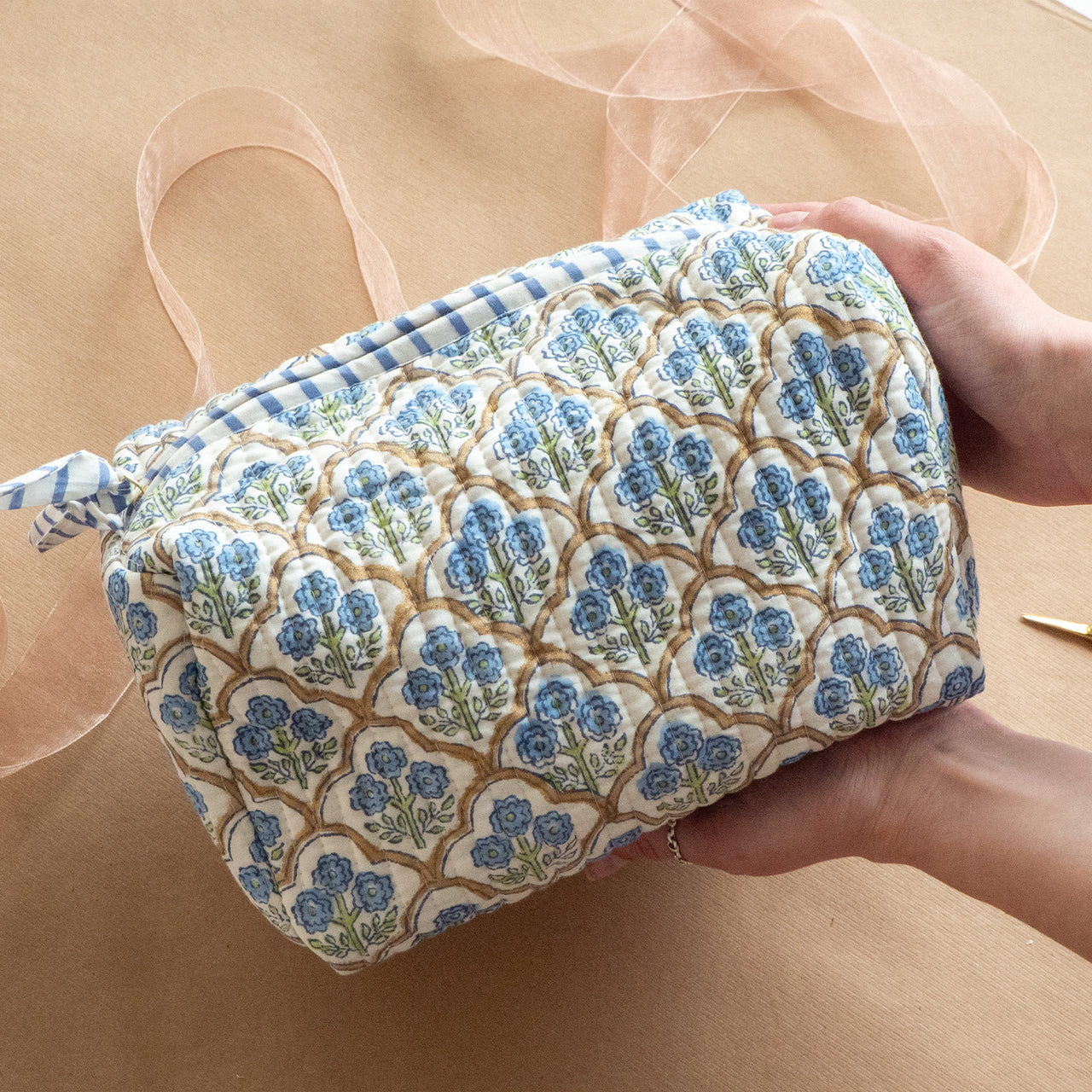 Cosmetic Bag-TOILBP06 - Trellis Indigo Large Cosmetic Bag-Paper Mirchi