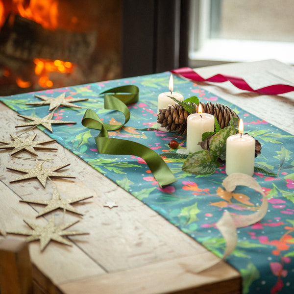 Table Runner - XT24TR - Winterberry Teal Christmas Table Runner - Winterberry Teal Christmas Table Runner - Whistlefish