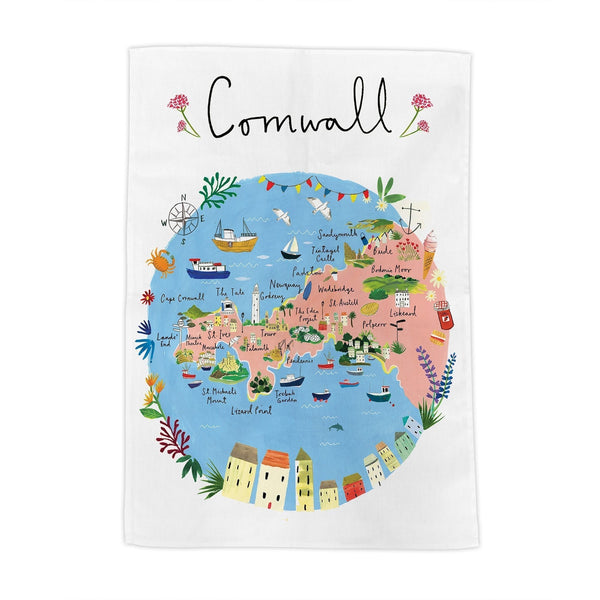 Tea Towel - CR01TT - Cornwall Map Tea Towel - Cornwall Map Tea Towel - Whistlefish
