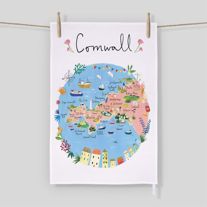 Tea Towel-CR01TT - Cornwall Map Tea Towel-Whistlefish