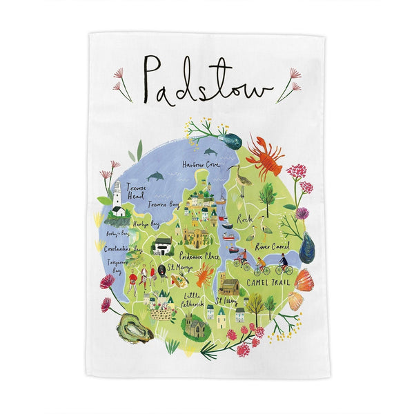 Tea Towel - CR02TT - Padstow Map Tea Towel - Padstow Map Tea Towel - Whistlefish