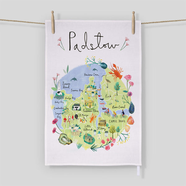 Tea Towel-CR02TT - Padstow Map Tea Towel-Whistlefish