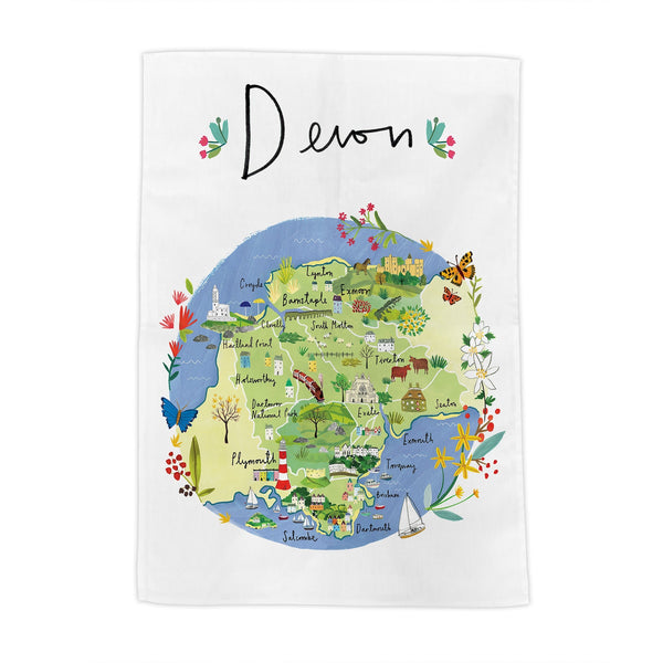 Tea Towel-CR04TT - Devon Map Tea Towel-Whistlefish