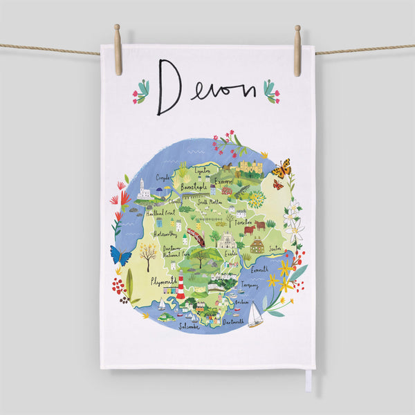 Tea Towel-CR04TT - Devon Map Tea Towel-Whistlefish