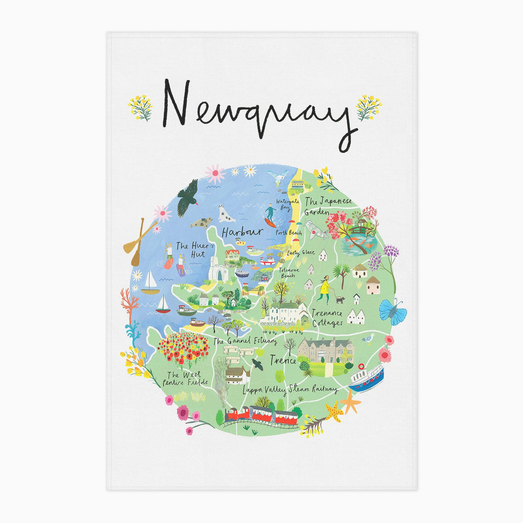 Tea Towel-CR06TT - Newquay Map Tea Towel-Clair Rossiter