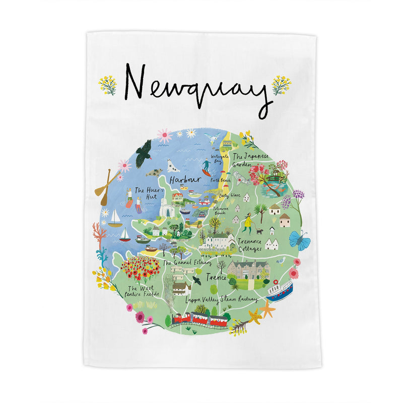 Tea Towel-CR06TT - Newquay Map Tea Towel-Whistlefish