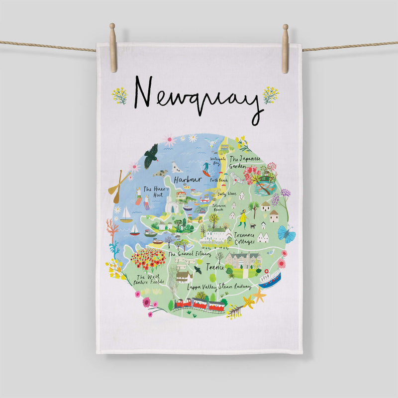 Tea Towel-CR06TT - Newquay Map Tea Towel-Whistlefish