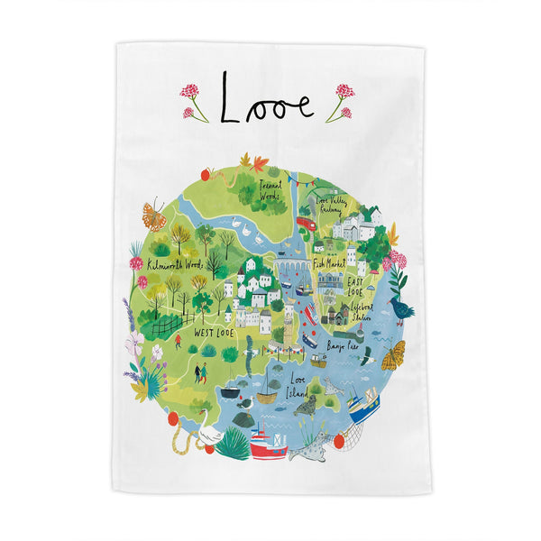 Tea Towel-CR07TT - Looe Map Tea Towel-Whistlefish