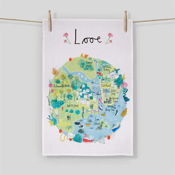 Tea Towel-CR07TT - Looe Map Tea Towel-Whistlefish