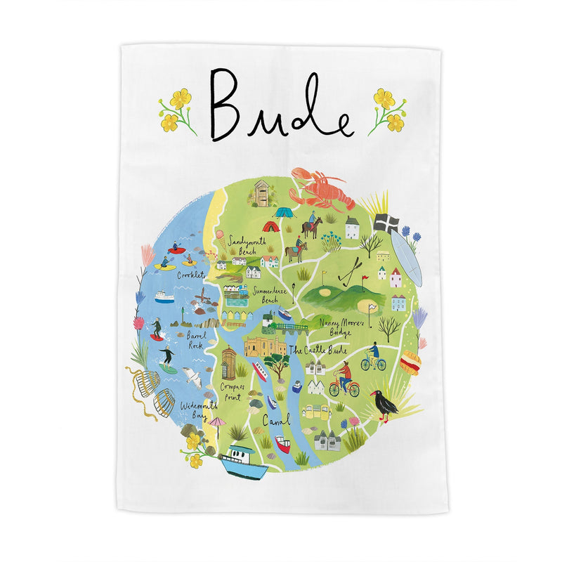 Tea Towel-CR08TT - Bude Map Tea Towel-Whistlefish