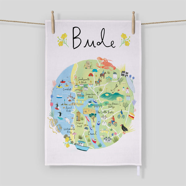 Tea Towel-CR08TT - Bude Map Tea Towel-Whistlefish