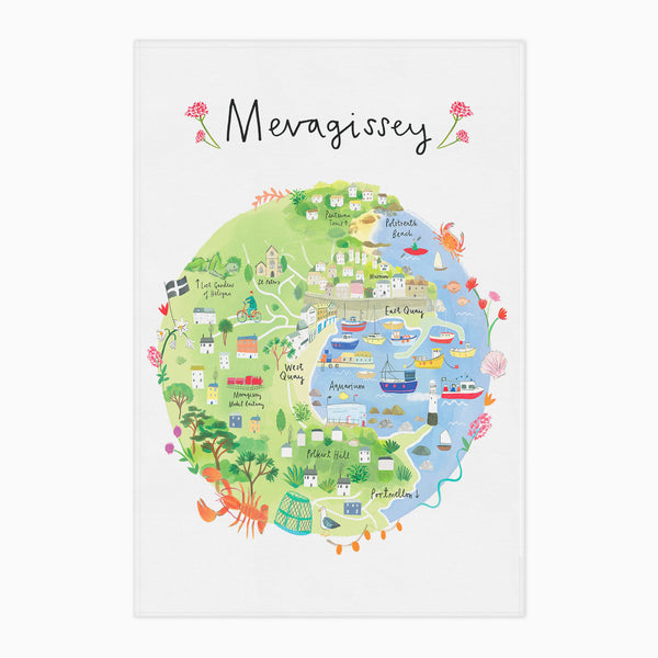 Tea Towel-CR11TT - Mevagissey Map Tea Towel-Whistlefish