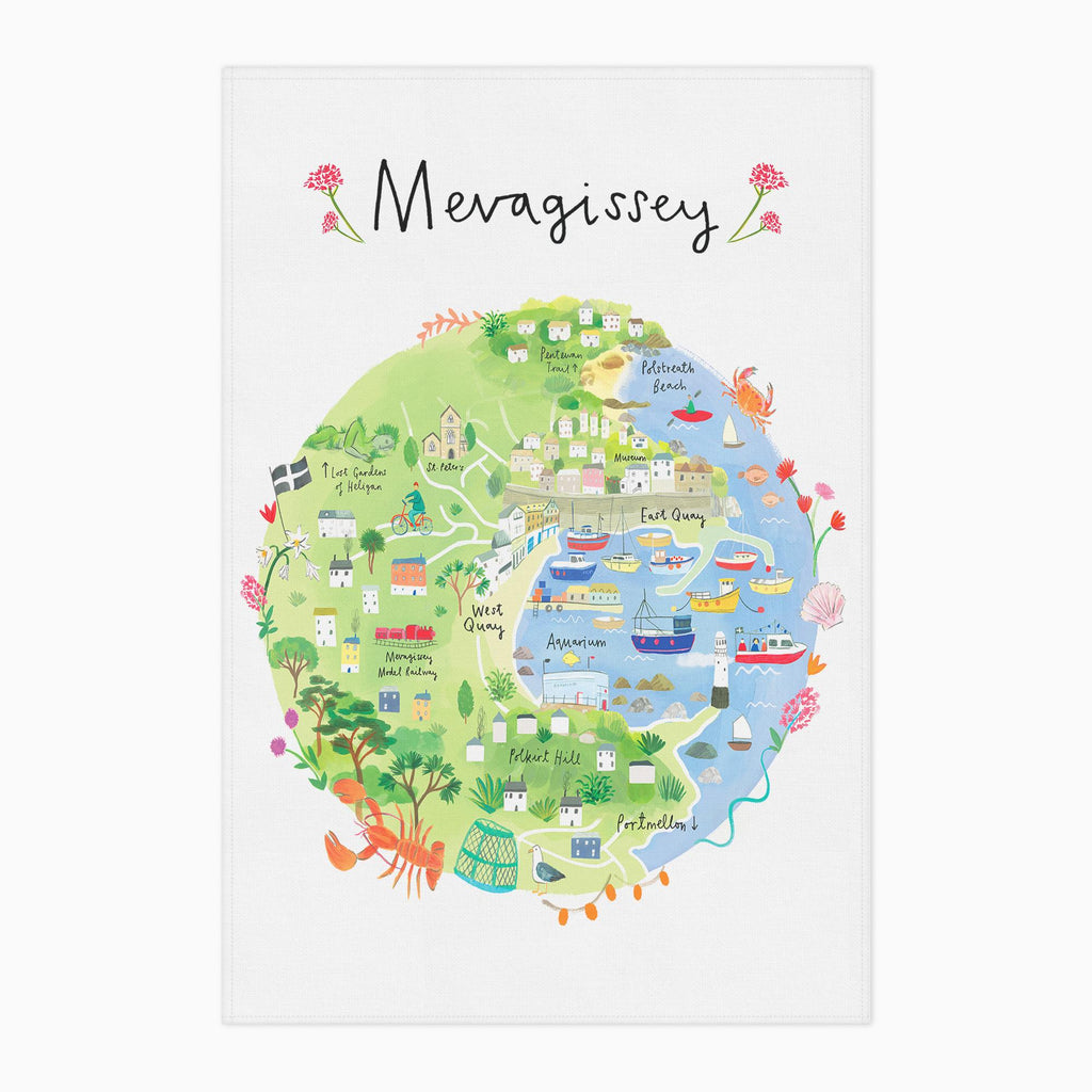 Tea Towel-CR11TT - Mevagissey Map Tea Towel-Whistlefish