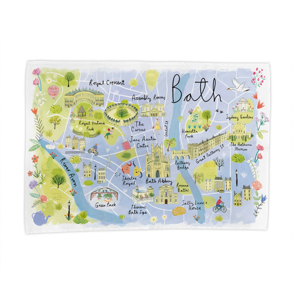 Tea Towel - CR14TT Bath Map Tea Towel - Bath Map Tea Towel by Clair Rossiter - Whistlefish