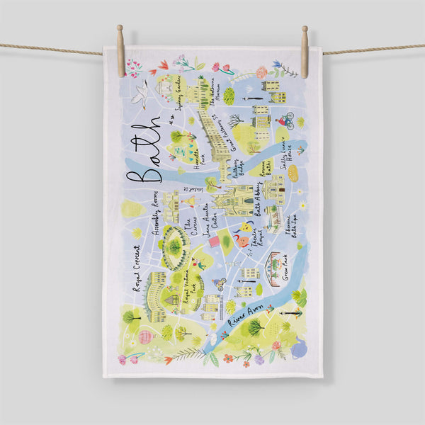 Tea Towel - CR14TT Bath Map Tea Towel - Bath Map Tea Towel by Clair Rossiter - Whistlefish