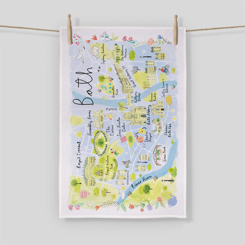 Tea Towel - CR14TT Bath Map Tea Towel - Bath Map Tea Towel by Clair Rossiter - Whistlefish