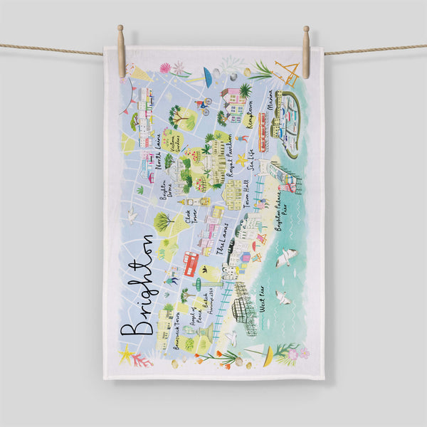 Tea Towel - CR15TT - Brighton Map Tea Towel - Brighton Map Tea Towel by Clair Rossiter - Whistlefish