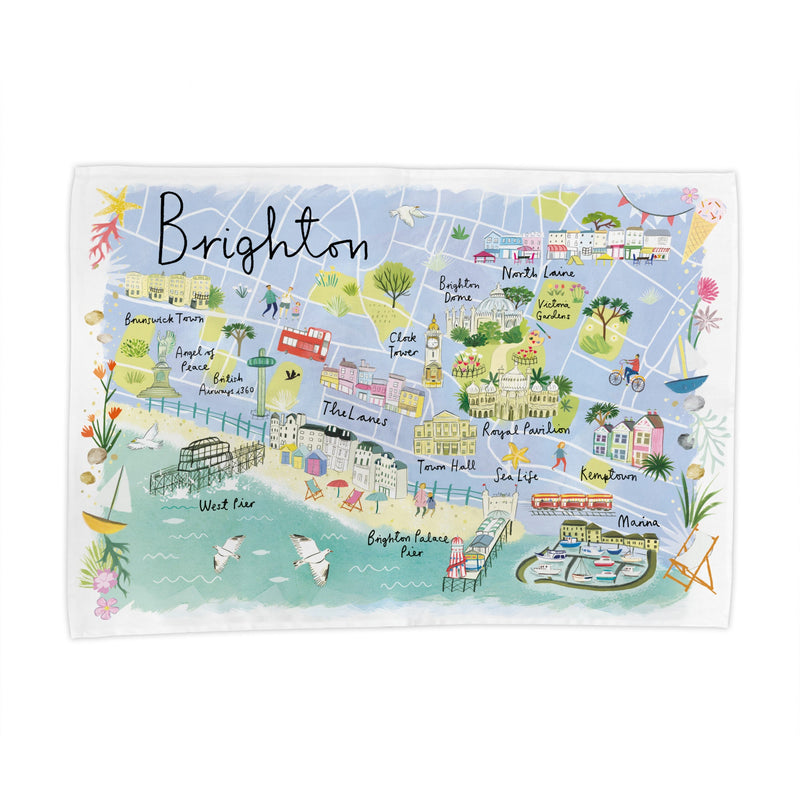 Tea Towel - CR15TT - Brighton Map Tea Towel - Brighton Map Tea Towel by Clair Rossiter - Whistlefish