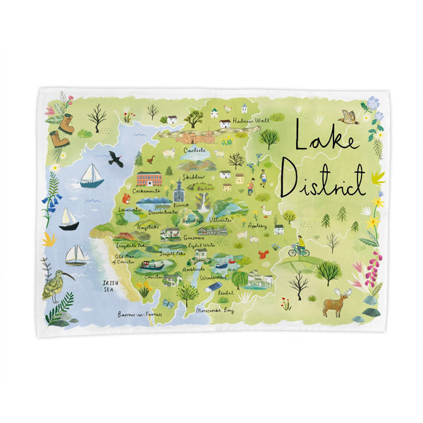 Tea Towel - CR16TT - Lake District Map Tea Towel - Lake District Map Tea Towel by Clair Rossiter - Whistlefish