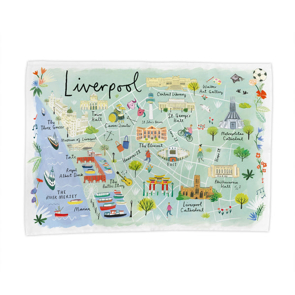 Tea Towel - CR17TT - Liverpool Map Tea Towel - Liverpool Map Tea Towel by Clair Rossiter - Whistlefish
