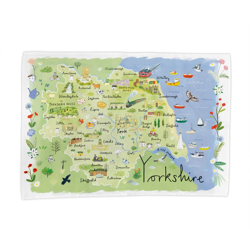 Tea Towel - CR18TT - Yorkshire Map Tea Towel - Yorkshire Map Tea Towel by Clair Rossiter - Whistlefish