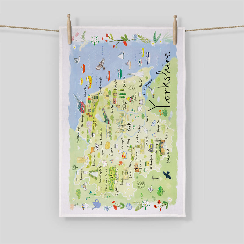 Tea Towel - CR18TT - Yorkshire Map Tea Towel - Yorkshire Map Tea Towel by Clair Rossiter - Whistlefish
