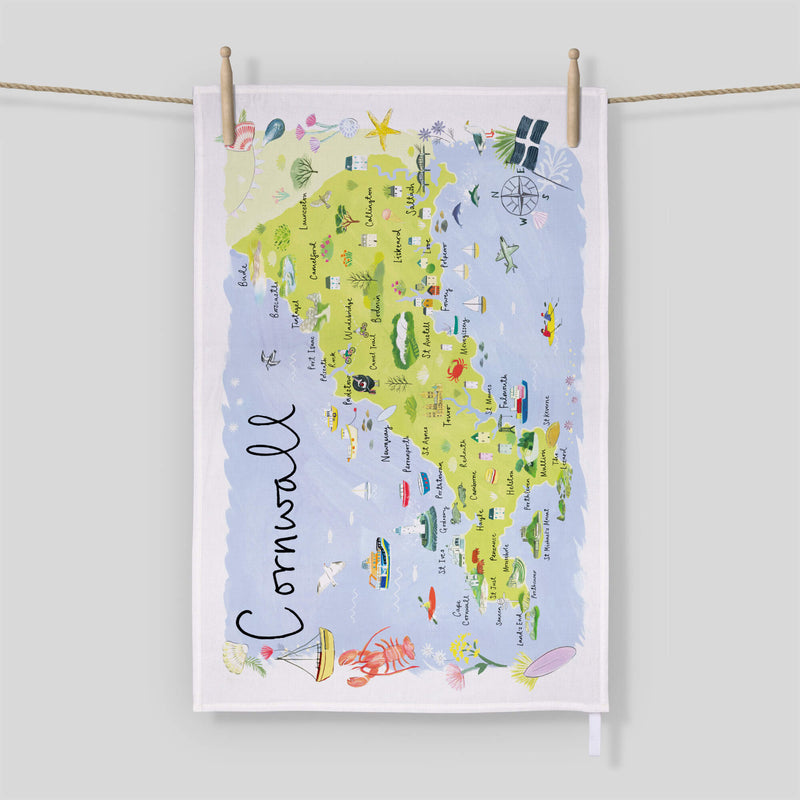 Tea Towel-CR19TT - Cornwall Map Tea Towel-Whistlefish