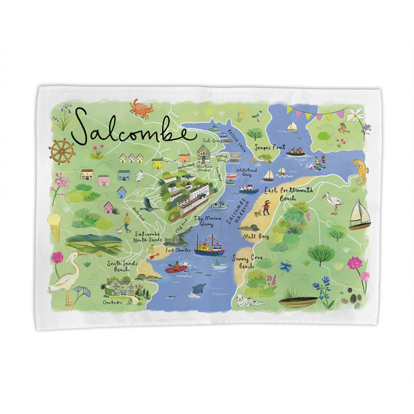Tea Towel-CR21TT - Salcombe Map Tea Towel-Whistlefish
