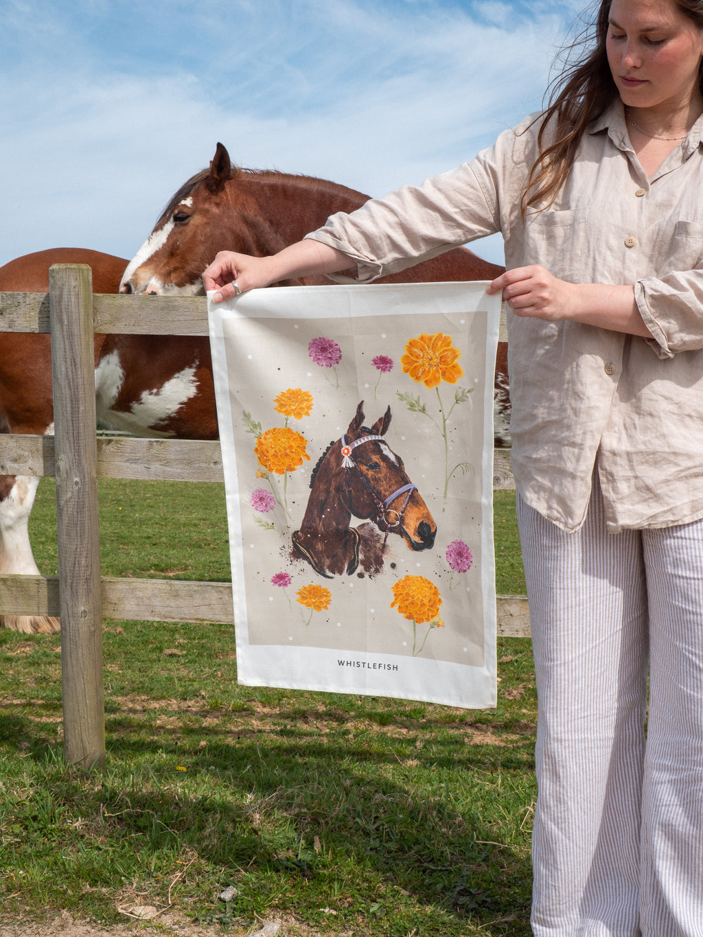 Tea Towel-EQ02TT - Grace & Gallop Natural Tea Towel-Whistlefish