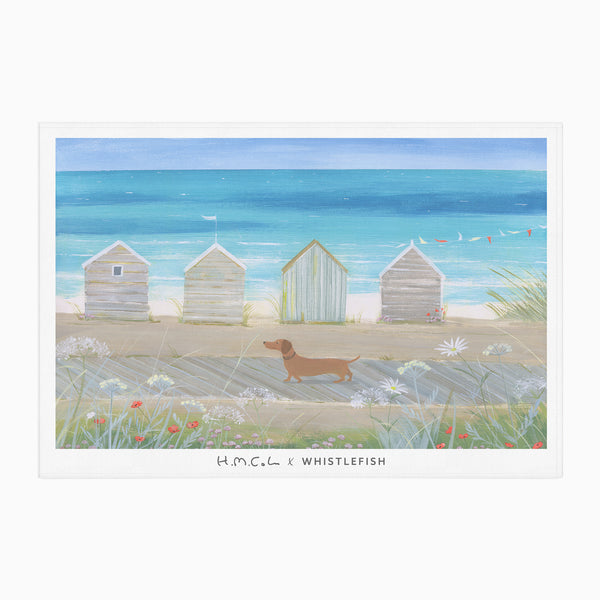 Tea Towel-HC18TT - Sausage on The Shore Tea Towel-Hannah Cole