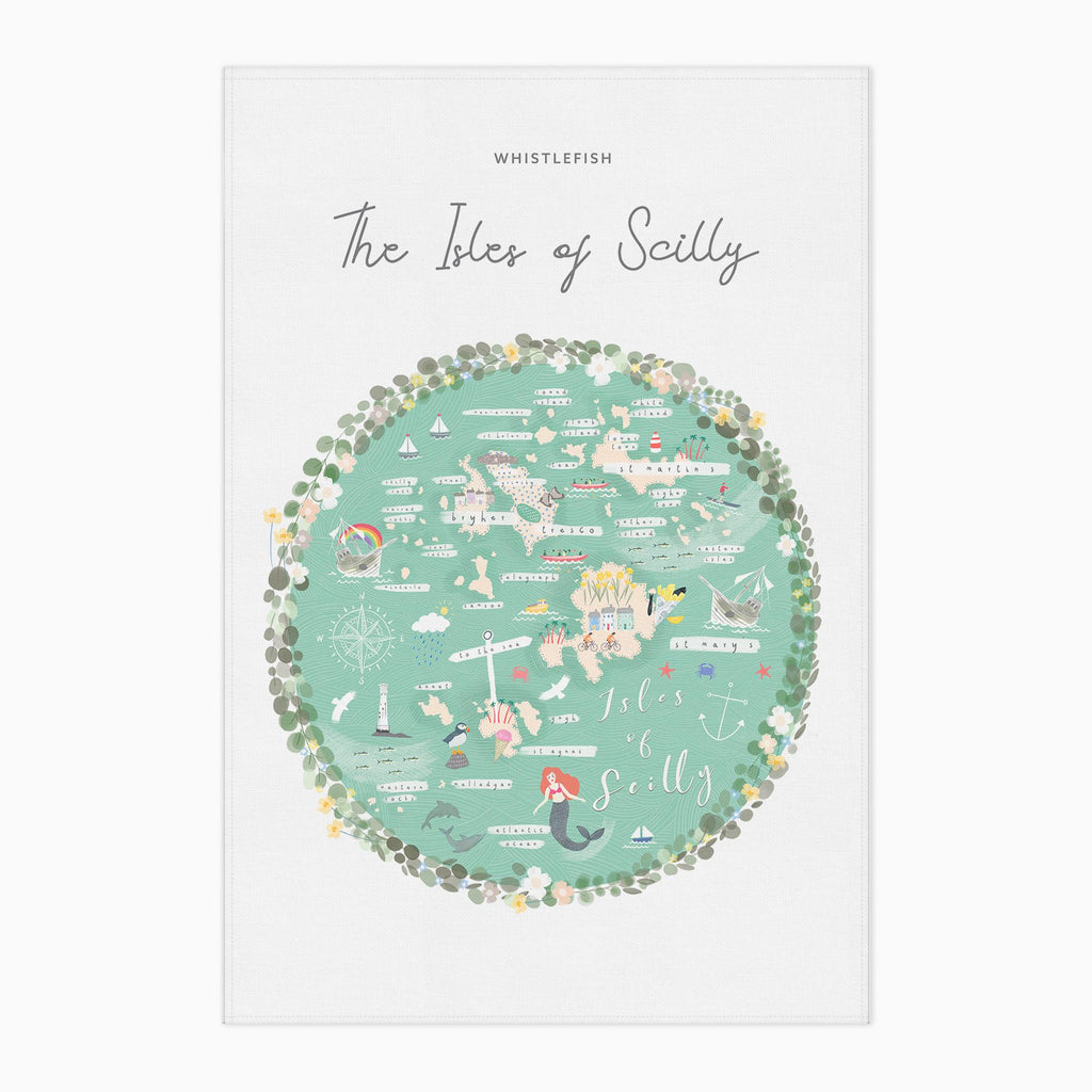 Tea Towel-MA02TT - The Isles Of Scilly Map Tea Towel-Whistlefish