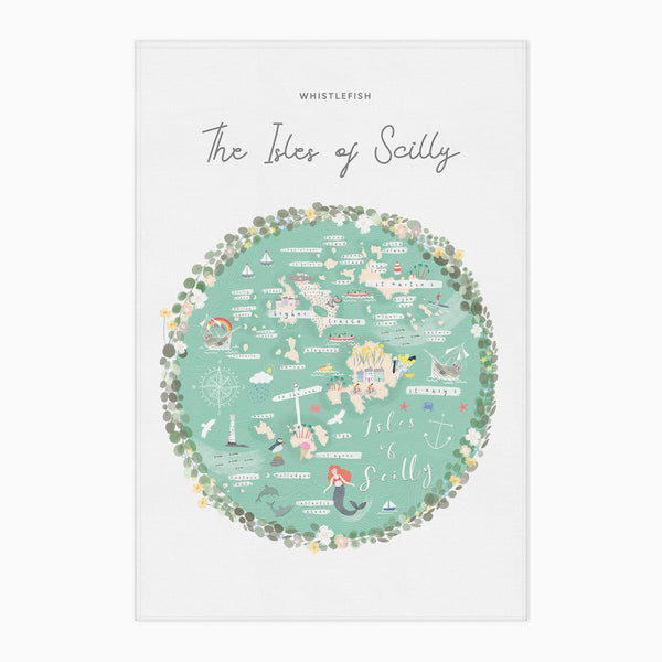 Tea Towel-MA02TT - The Isles Of Scilly Map Tea Towel-Whistlefish