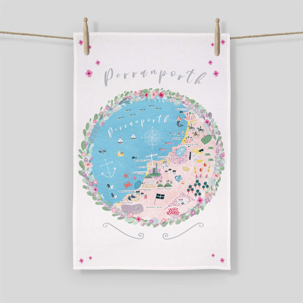 Tea Towel - WTT133 - Perranporth Map Tea Towel - Perranporth Map Tea Towel - Coast Inspired Gifts - Whistlefish