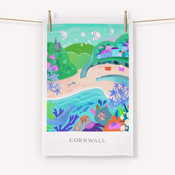 Tea Towel - WTT145 - Cornwall Tea Towel - Cornwall Brights Tea Towel - Art For The Home - Whistlefish