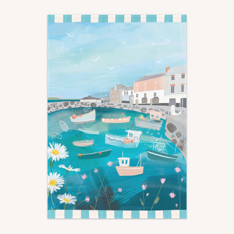 Tea Towel - WTT223 - Padstow Harbour Checked Tea Towel - Padstow Harbour Checked Tea Towel - Whistlefish