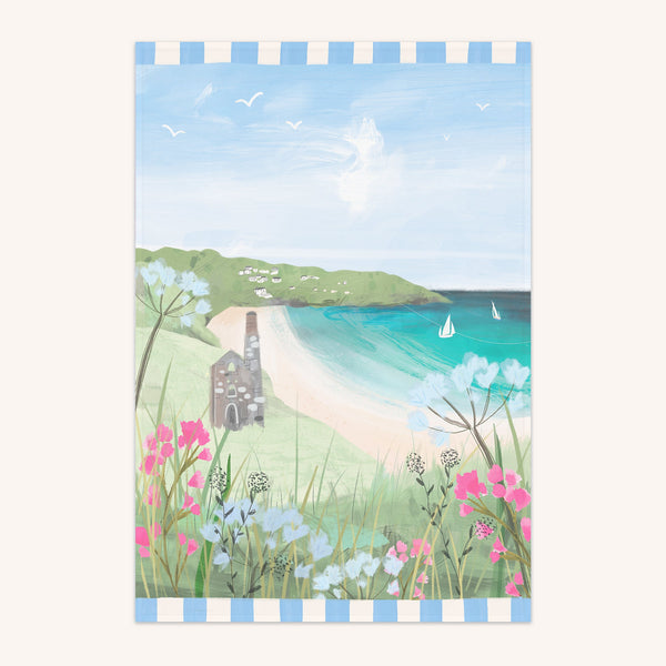 Tea Towel - WTT225 - Wheal Coates Checked Tea Towel - Cornwall Checked Tea Towel - Whistlefish