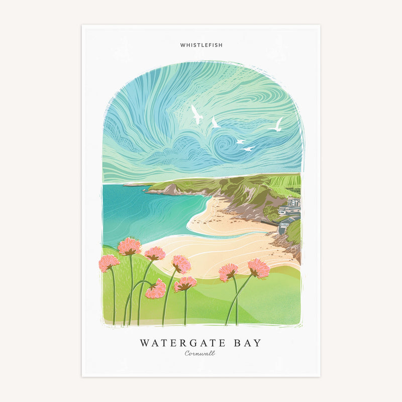 Tea Towel - WTT263 - Watergate Bay Arched Lino Tea Towel - Watergate Bay Arched Lino Tea Towel - Whistlefish