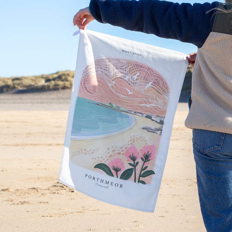 Tea Towel-WTT266 - Porthmeor Arched Lino Tea Towel-Whistlefish