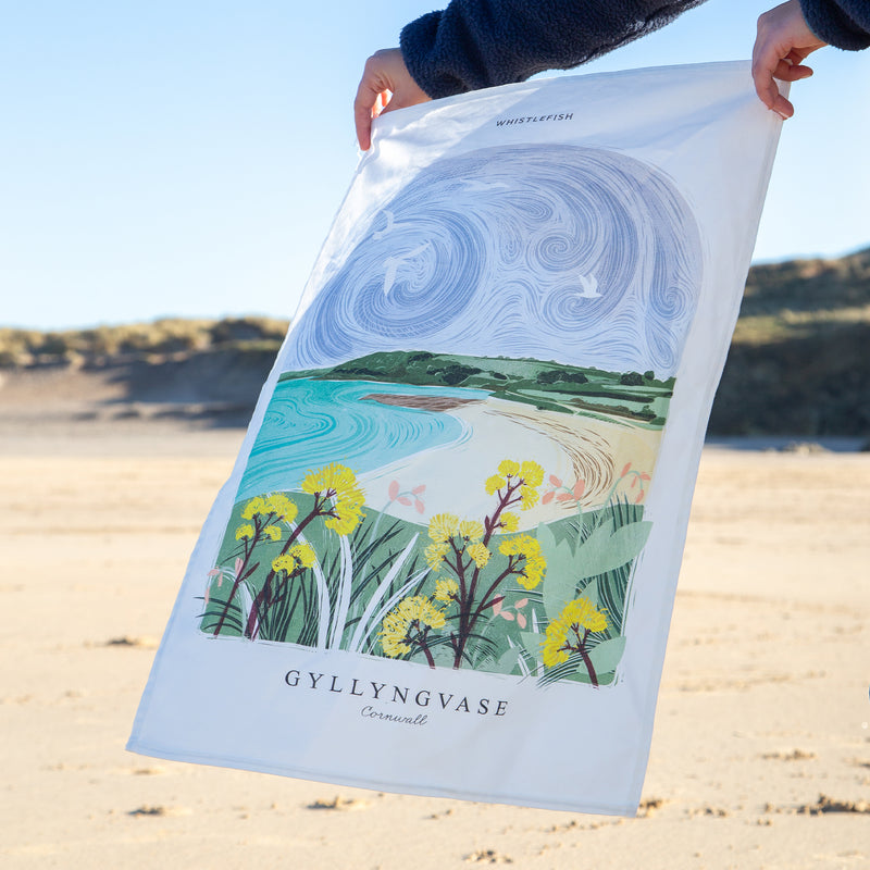 Tea Towel-WTT269 - Gyllyngvase Arched Lino Tea Towel-Whistlefish