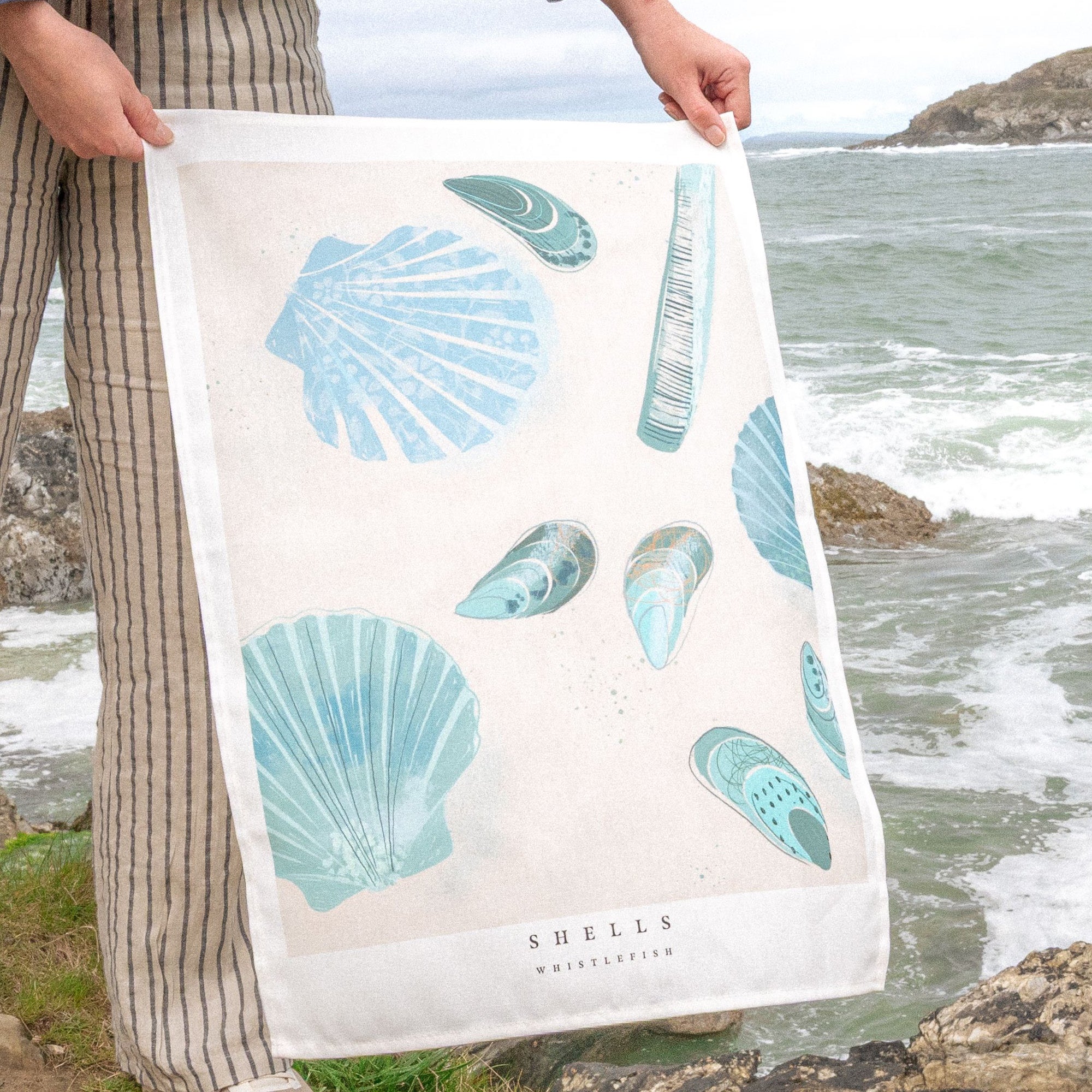 Tea Towel-WTT272 - Seagrass Shells Tea Towel-Whistlefish