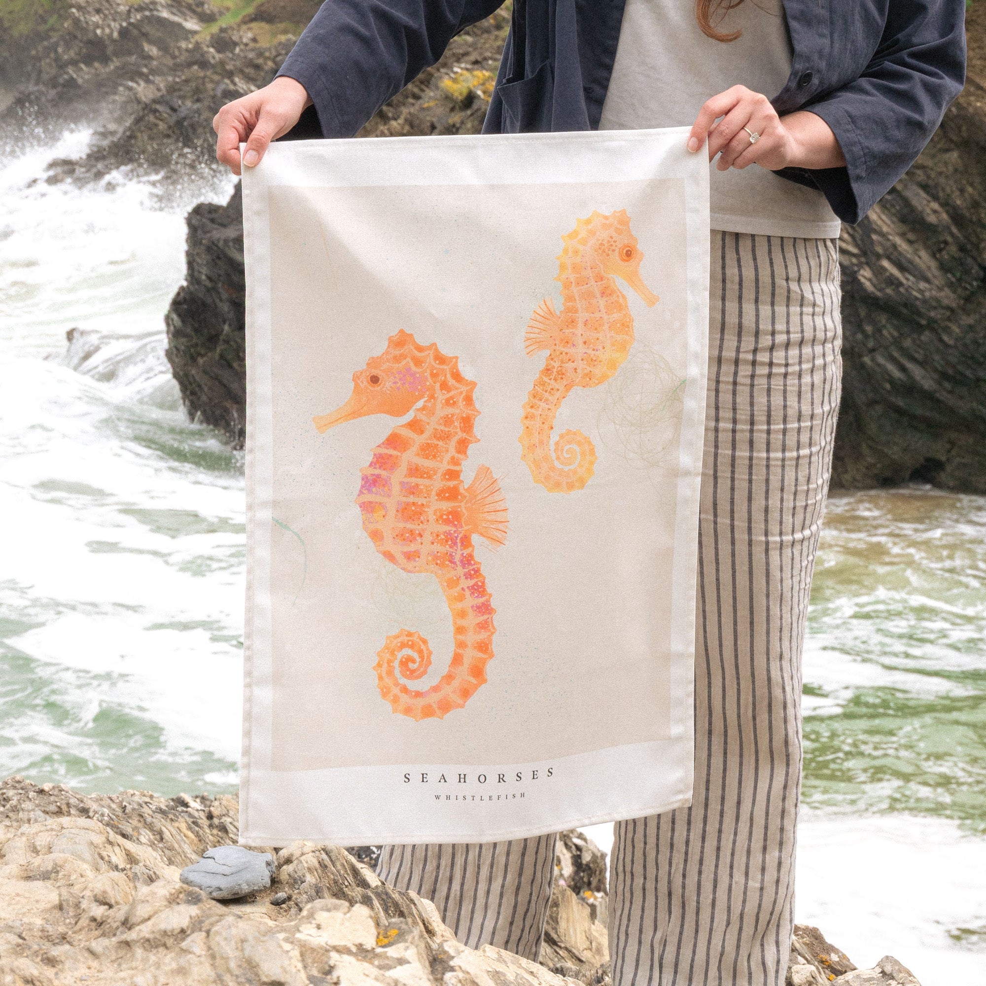 Tea Towel-WTT283 - Seagrass Seahorses Tea Towel-Whistlefish