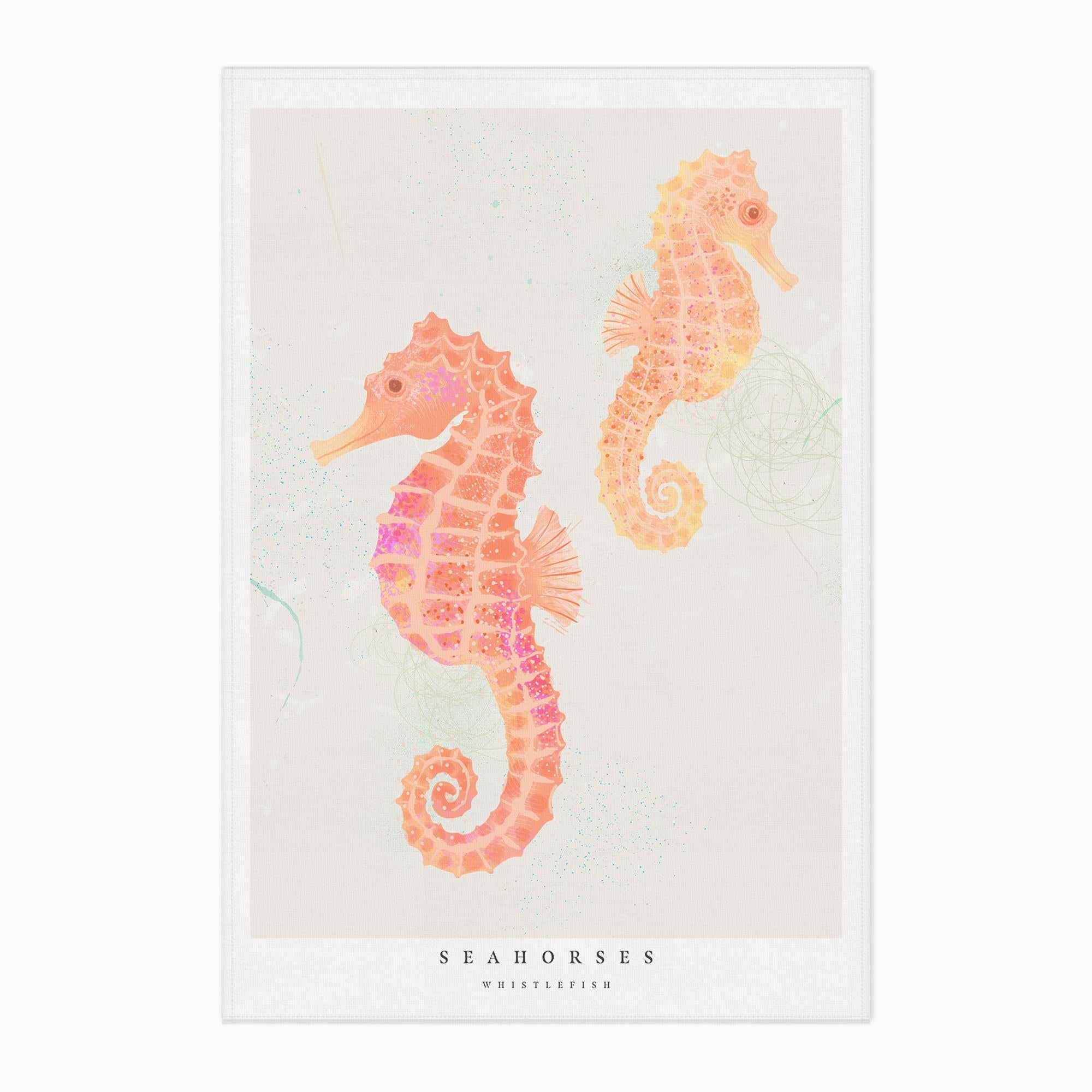 Tea Towel-WTT283 - Seagrass Seahorses Tea Towel-Whistlefish